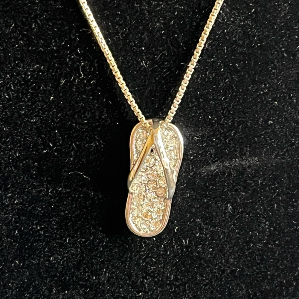 Sterling Silver Rhinestone Flip-Flop Necklace